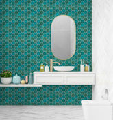 Teal Peel and Stick Bathroom Tiles